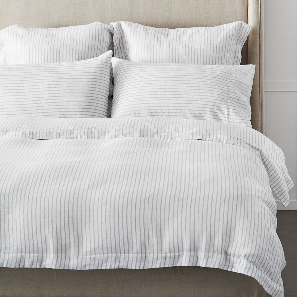 Antwerp Linen Quilt Cover   - Charcoal & White